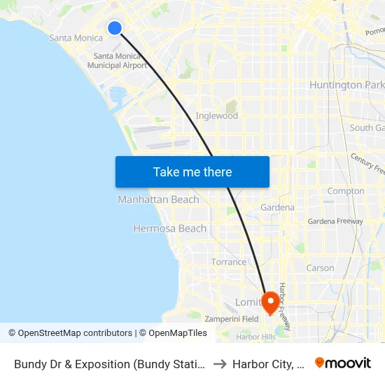 Bundy Dr & Exposition (Bundy Station) to Harbor City, CA map