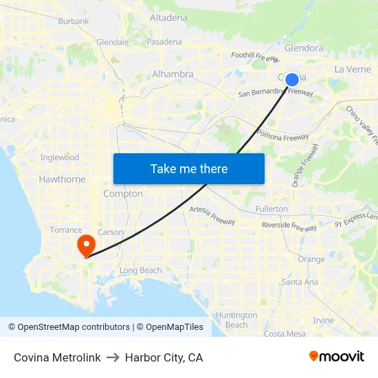 Covina Metrolink to Harbor City, CA map