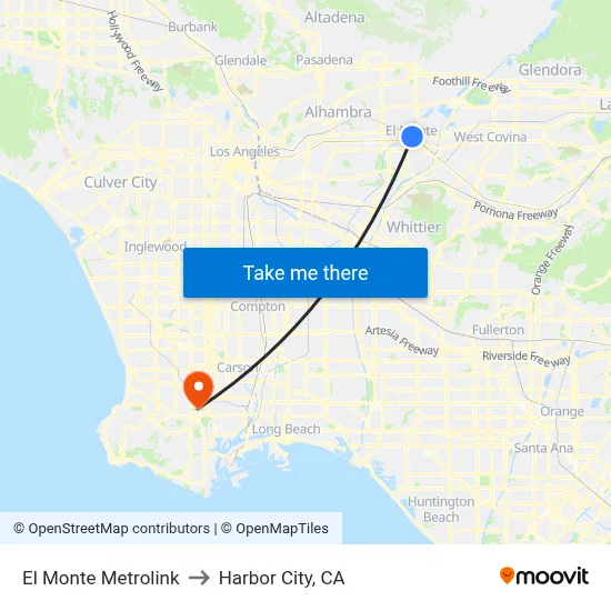 El Monte Metrolink to Harbor City, CA map