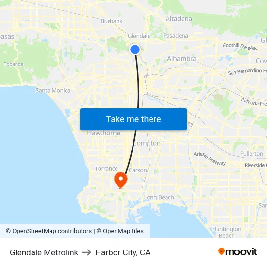 Glendale Metrolink to Harbor City, CA map