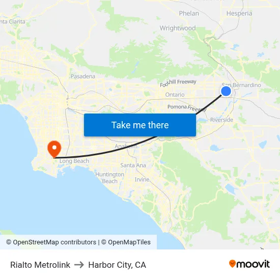 Rialto Metrolink to Harbor City, CA map