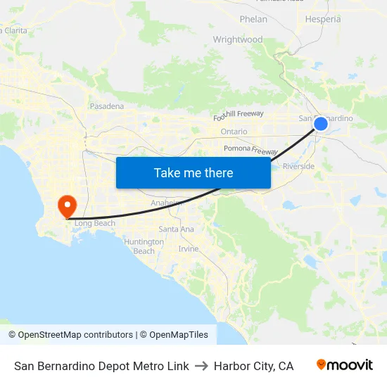 San Bernardino Depot Metro Link to Harbor City, CA map