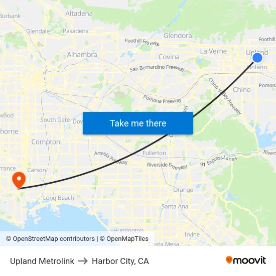 Upland Metrolink to Harbor City, CA map