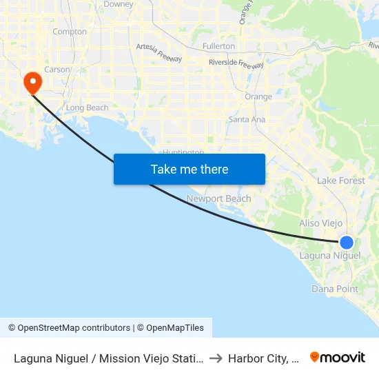 Laguna Niguel / Mission Viejo Station to Harbor City, CA map