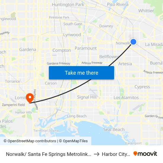 Norwalk/ Santa Fe Springs Metrolink Station to Harbor City, CA map