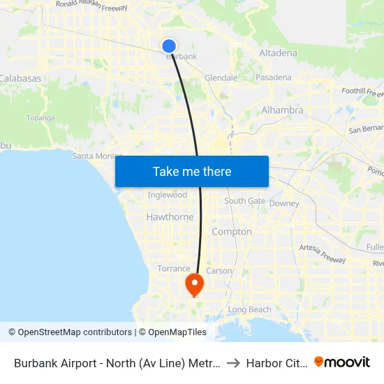 Burbank Airport - North to Harbor City, CA map
