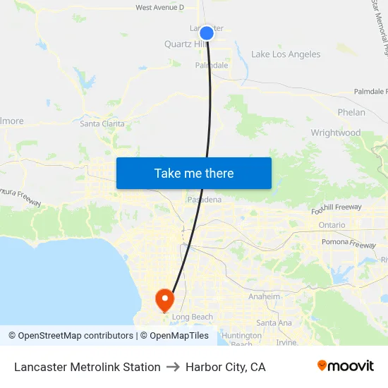 Lancaster Metrolink Station to Harbor City, CA map