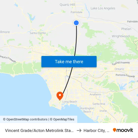 Vincent Grade/Acton Metrolink Station to Harbor City, CA map