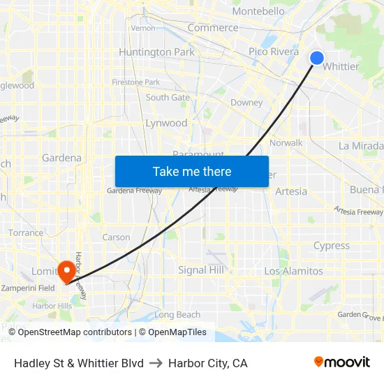 Hadley St & Whittier Blvd to Harbor City, CA map