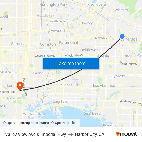 Valley View Ave & Imperial Hwy to Harbor City, CA map