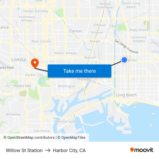 Willow St Station to Harbor City, CA map