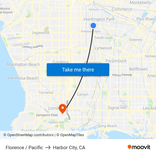 Florence / Pacific to Harbor City, CA map