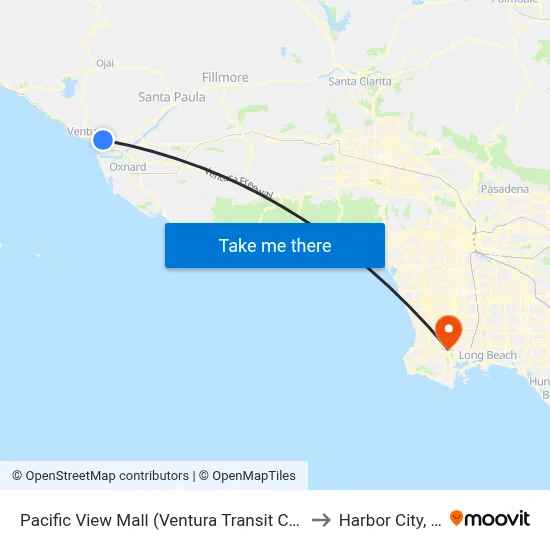 Pacific View Mall (Ventura Transit Center) to Harbor City, CA map