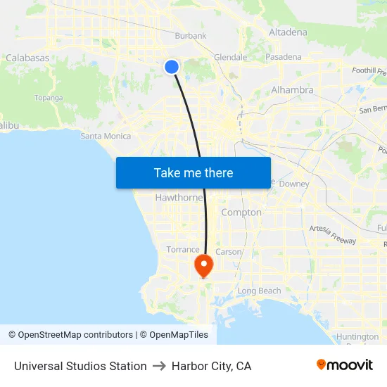Universal Studios Station to Harbor City, CA map