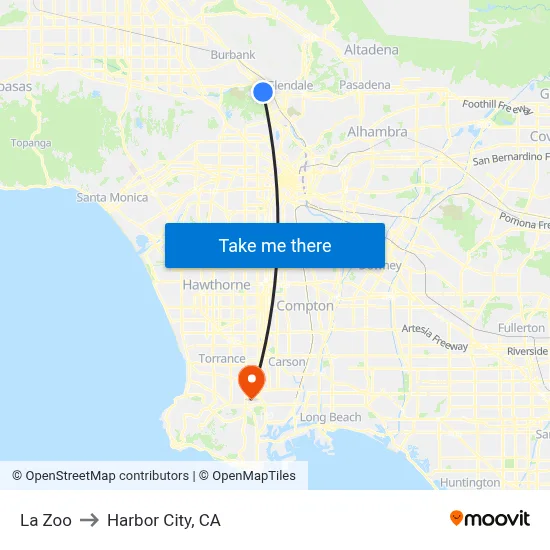 La Zoo to Harbor City, CA map