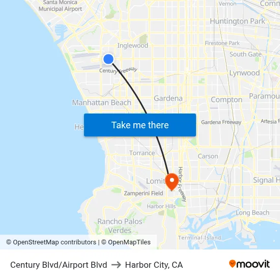 Century Blvd/Airport Blvd to Harbor City, CA map