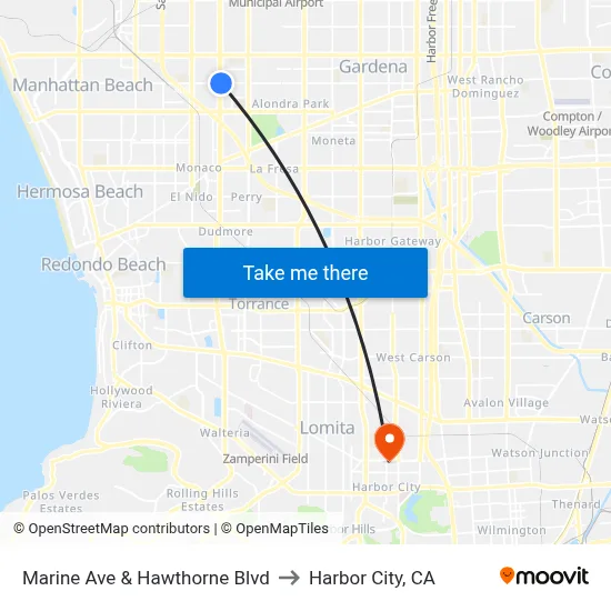 Marine Ave & Hawthorne Blvd to Harbor City, CA map