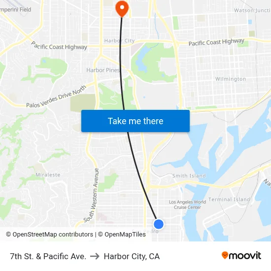 7th St. & Pacific Ave. to Harbor City, CA map