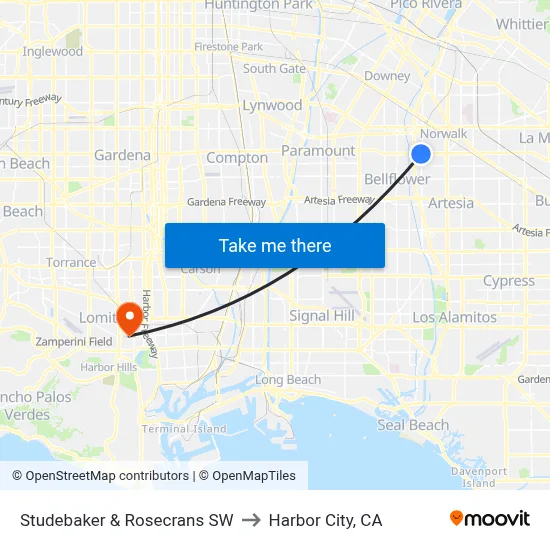 Studebaker & Rosecrans SW to Harbor City, CA map