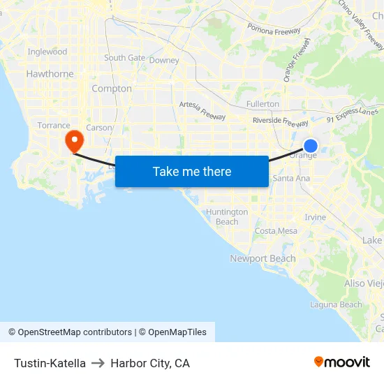 Tustin-Katella to Harbor City, CA map
