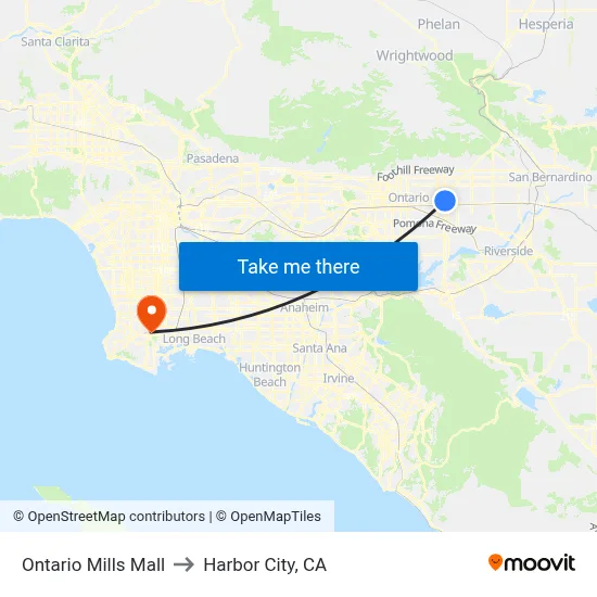 Ontario Mills Mall to Harbor City, CA map