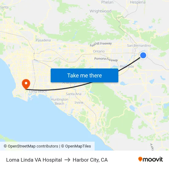 Loma Linda VA Hospital to Harbor City, CA map