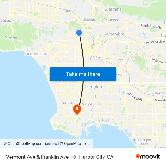 Vermont Ave & Franklin Ave to Harbor City, CA map
