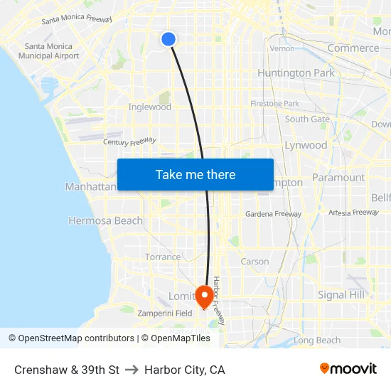Crenshaw & 39th St to Harbor City, CA map