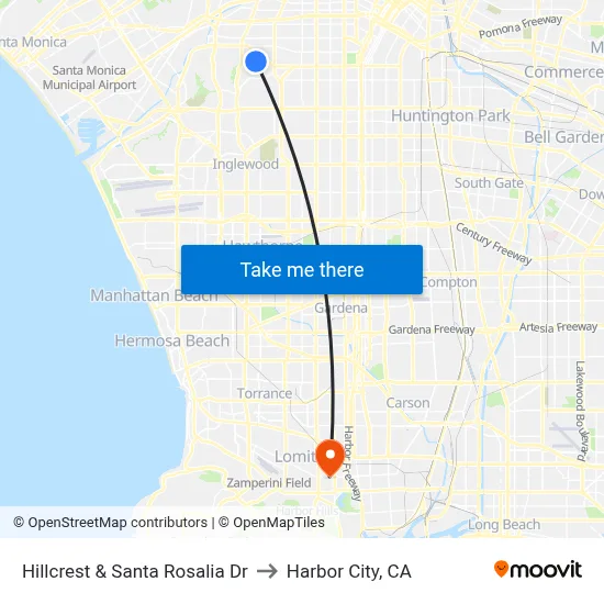Hillcrest & Santa Rosalia Dr to Harbor City, CA map