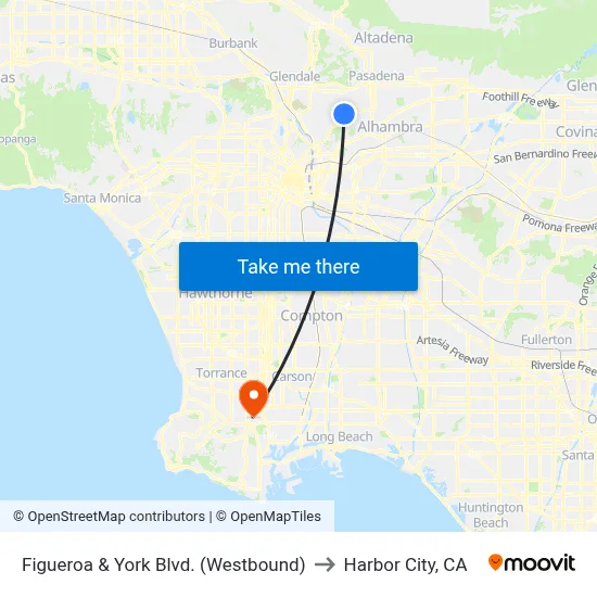 Figueroa & York Blvd. (Westbound) to Harbor City, CA map