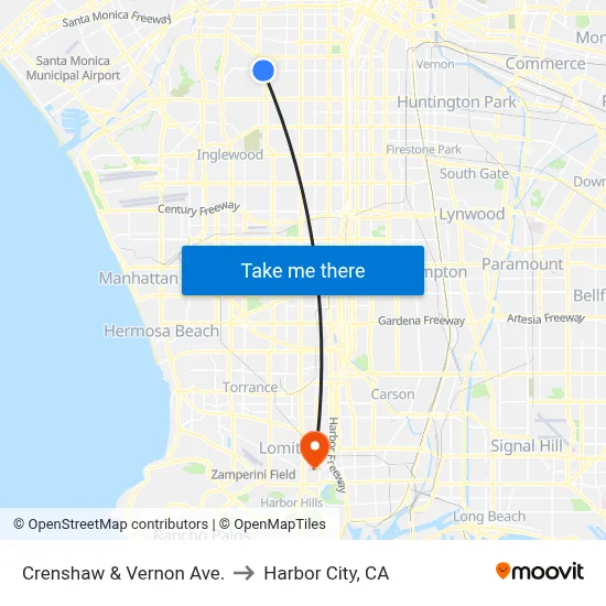 Crenshaw & Vernon Ave. to Harbor City, CA map