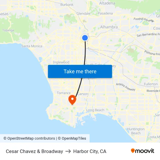 Cesar Chavez & Broadway to Harbor City, CA map