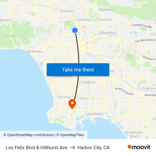 Los Feliz Blvd & Hillhurst Ave to Harbor City, CA map