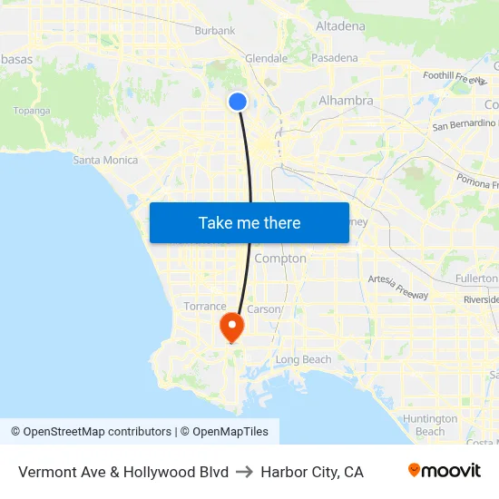Vermont Ave & Hollywood Blvd to Harbor City, CA map