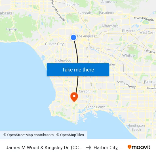 James M Wood & Kingsley Dr. (CCW) to Harbor City, CA map