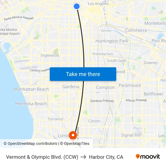 Vermont & Olympic Blvd. (CCW) to Harbor City, CA map