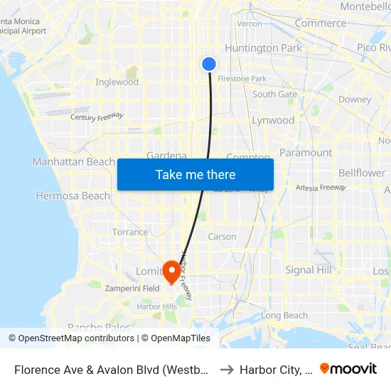 Florence Ave & Avalon Blvd (Westbound) to Harbor City, CA map