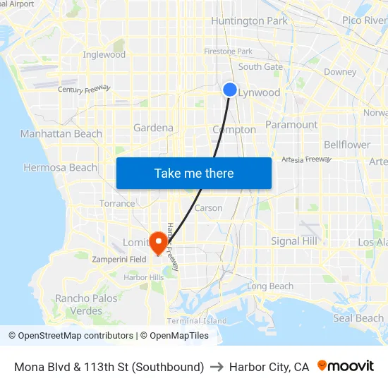 Mona Blvd & 113th St (Southbound) to Harbor City, CA map