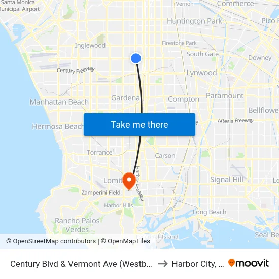 Century Blvd & Vermont Ave (Westbound) to Harbor City, CA map