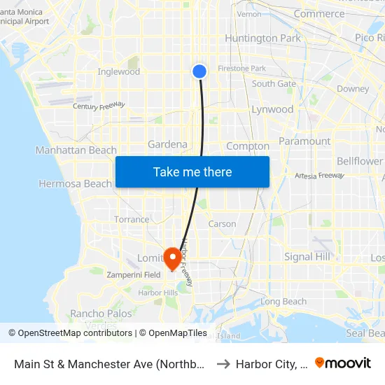 Main St & Manchester Ave (Northbound) to Harbor City, CA map