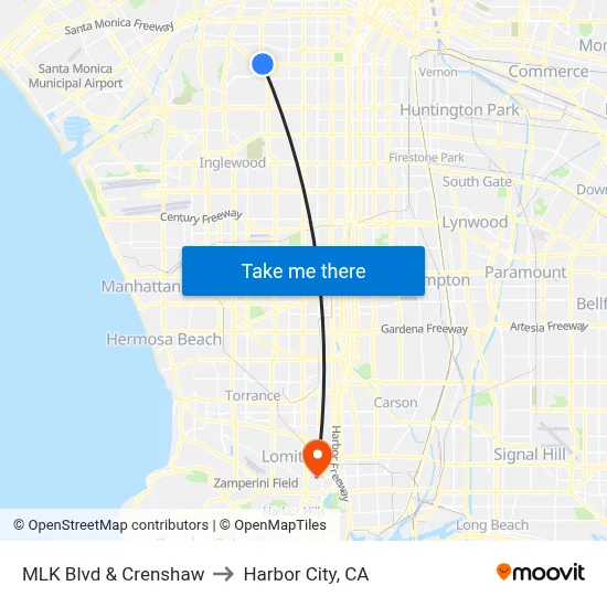 MLK Blvd & Crenshaw to Harbor City, CA map