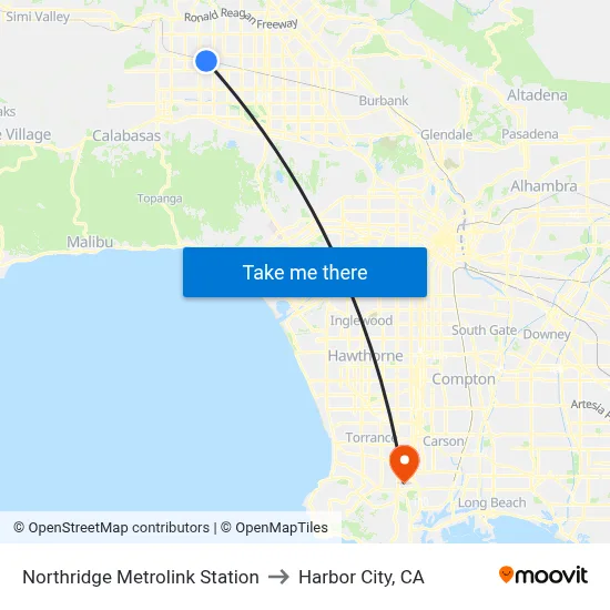 Northridge Metrolink Station to Harbor City, CA map