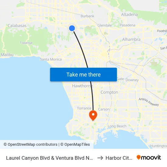 Laurel Canyon Blvd & Ventura Blvd Northbound to Harbor City, CA map
