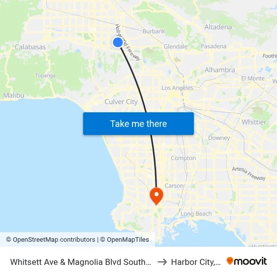 Whitsett Ave & Magnolia Blvd Southbound to Harbor City, CA map