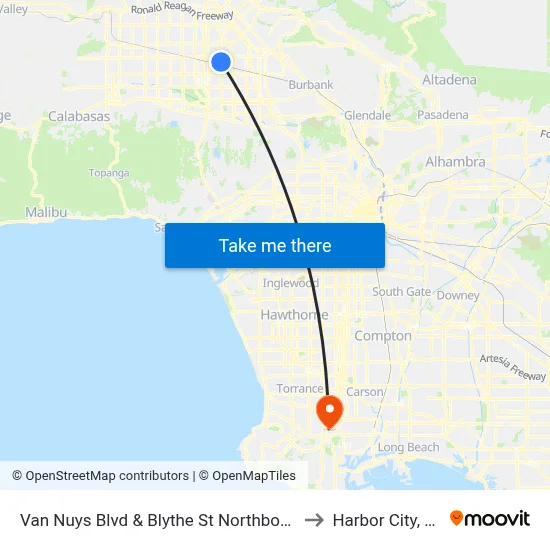 Van Nuys Blvd & Blythe St Northbound to Harbor City, CA map