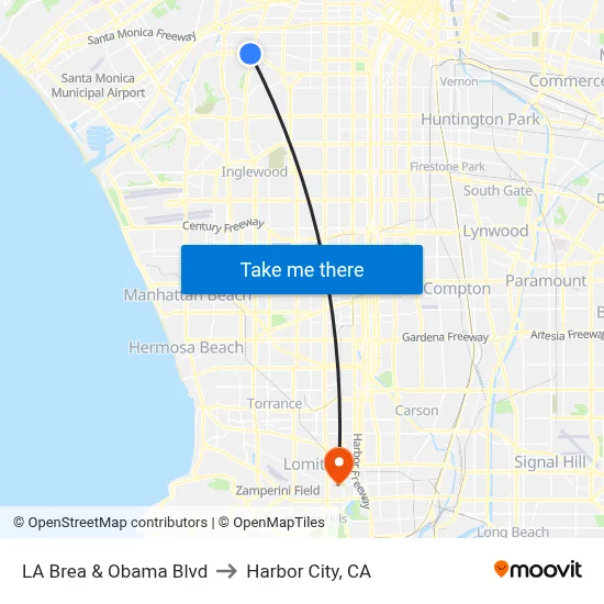 LA Brea & Obama Blvd to Harbor City, CA map