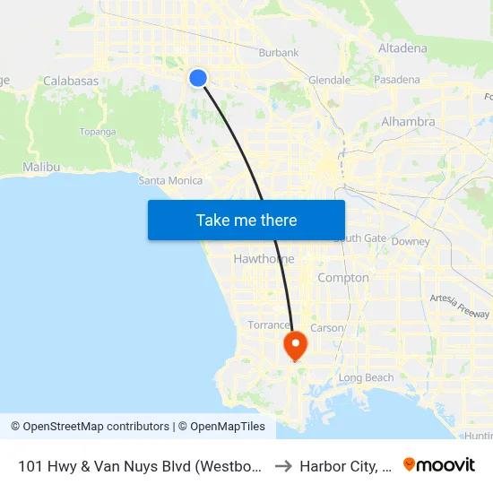 101 Hwy & Van Nuys Blvd (Westbound) to Harbor City, CA map