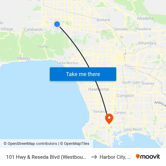 101 Hwy & Reseda Blvd (Westbound) to Harbor City, CA map