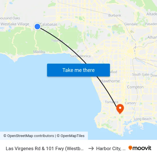 Las Virgenes Rd & 101 Fwy (Westbound) to Harbor City, CA map