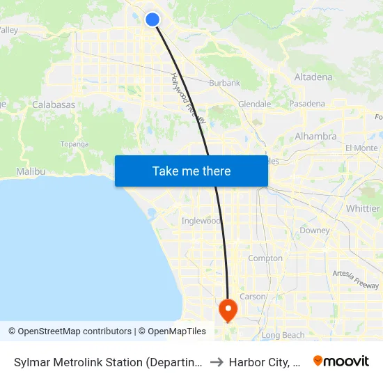 Sylmar Metrolink Station (Departing) to Harbor City, CA map